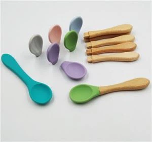 Nueva cuchara de madera de cuchara de sopa de cuchara de alimentación de bebé de silicona de seguridad para niños